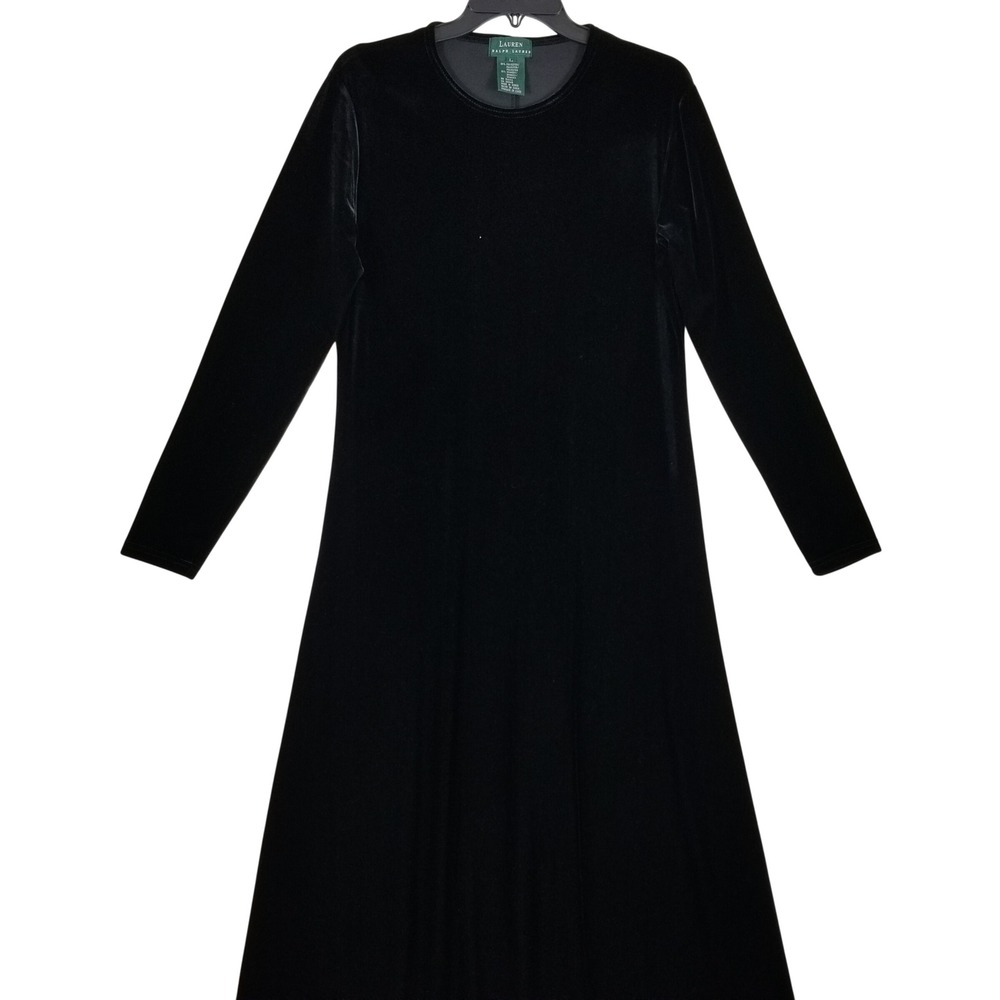 Lauren Ralph Lauren Black Velvet Maxi Dress Long Sleeve Stretch Formal Womens L